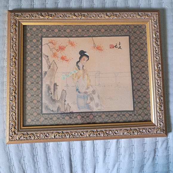 Antique Original Chinese Iridescent Hand Painted Geisha Art Piece on Silk #2 - Picture 1 of 11